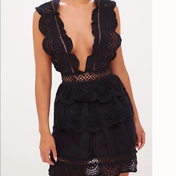 pretty little thing black crochet dress